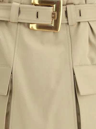 Balmain Gabardine Mini Skirt With Gold-tone Hardware In Brown