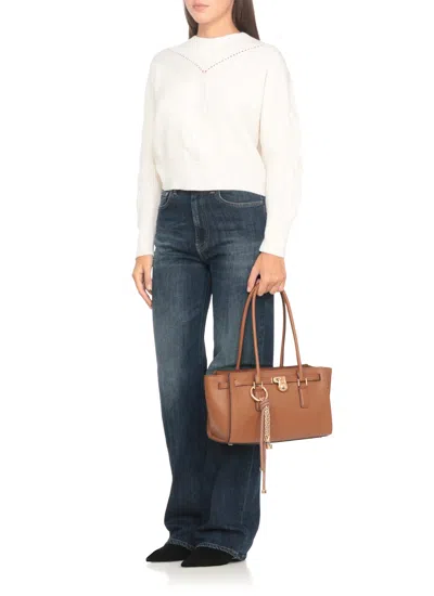 Michael Michael Kors Structured Leather Shoulder Bag With Gold Hardware In Brown