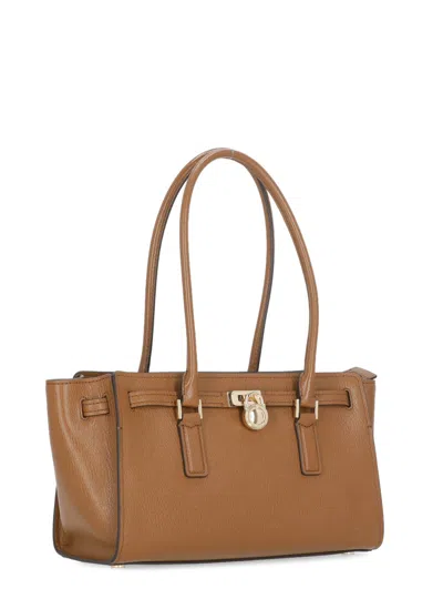 Michael Michael Kors Structured Leather Shoulder Bag With Gold Hardware In Brown