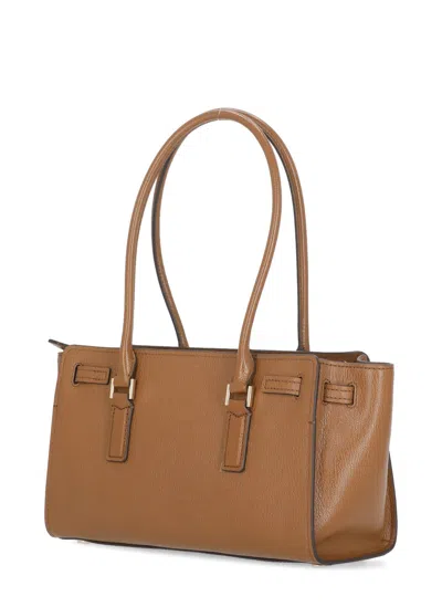 Michael Michael Kors Structured Leather Shoulder Bag With Gold Hardware In Brown