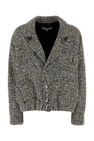 Alessandra Rich Tweed Bomber Jacket In Gray