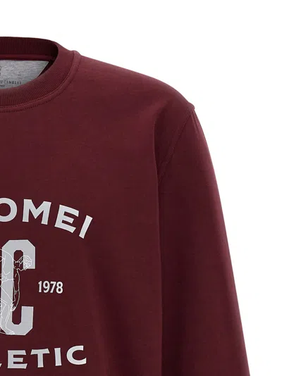 Brunello Cucinelli Men Cotton Sweatshirt With Print On The Front In Red