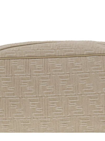Fendi Ff-motif Leather-trimmed Toiletry Bag In Neutral