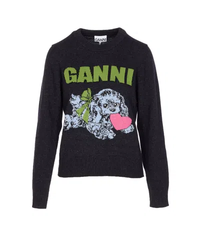Ganni Felpa Fuffy Puppy Love Phantom In Black