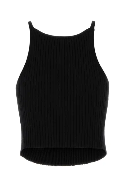 Courrèges Fitted Sleeveless Top With Ribbed Texture And Subtle Logo In Black