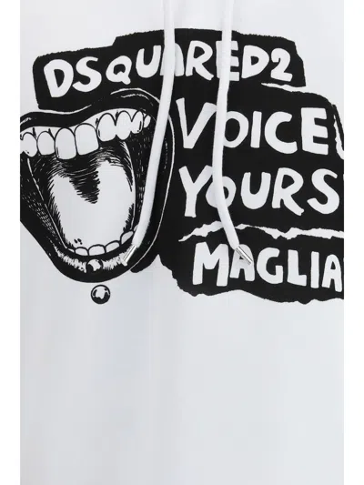 Dsquared2 D2 X Magliano White Hoodie With Drawstring Hood With Maxi Print On The Front In Cotton Man In White