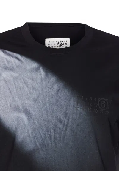 Mm6 Maison Margiela Mm6 By Maison Margiela Gradient Effect Black T-shirt With Subtle Graphic Print In Blue