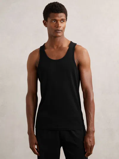 Reiss Black Jaden Stretch-cotton Ribbed Vest In Black