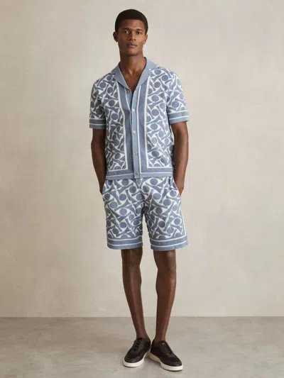 Reiss Mens Vounder Geometric-pattern Towelling Shorts Soft Blue White In Blue