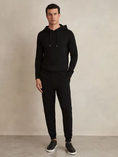 Reiss Fabien Interlock Hoodie In Black