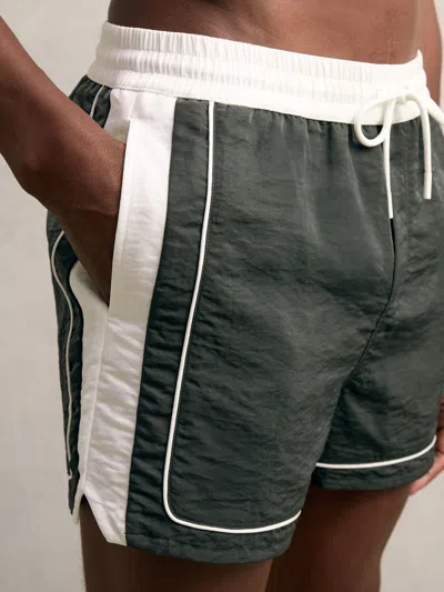 Reiss Mens Dark Green White Cano Colour-block Piped-trim Swim Shorts In Green