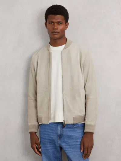 Reiss Burnham Long Sleeved Suede Bomber Jacket In Neutral