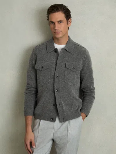 Reiss Charcoal Flinch Wool Button Through Knitted Jacket In Gray