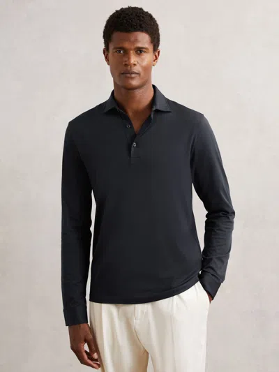 Reiss Porofino Long Sleeved Jersey Half Button Polo Shirt In Blue