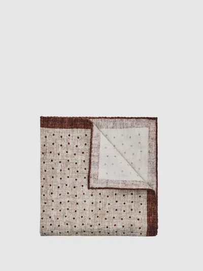 Reiss Grey Melange Lucio Wool-cotton Polka-dot Pocket Square In Neutral