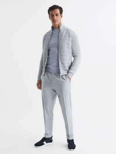 Reiss Soft Grey Trainer Hybrid Zip Through Quilted Jumper In Gray