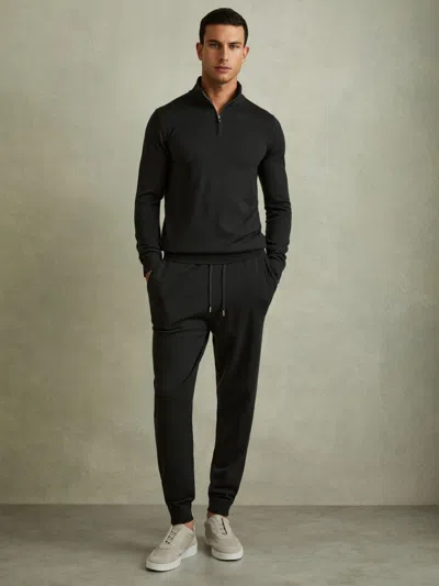 Reiss Dark Military Green Billings Merino Wool Blend Drawstring Joggers In Black