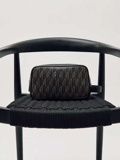 Reiss Mens Grey Multi Jones Monogram Coated-canvas Wash Bag In Gray