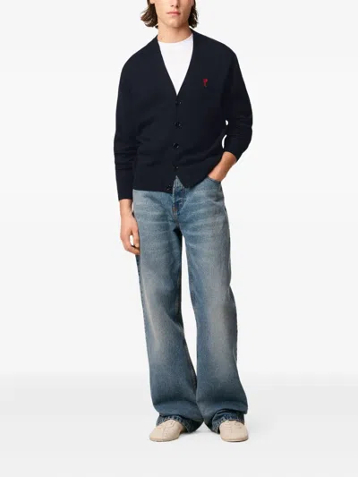 Ami Alexandre Mattiussi Ami Paris Logo Embroidered V-neck Cardigan In Animal Print