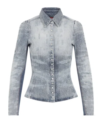 Diesel Shirt In Distressed Honeycomb Denim In Gray