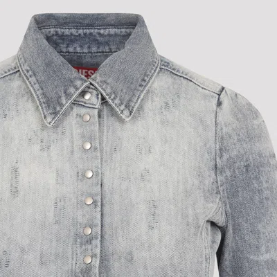 Diesel Shirt In Distressed Honeycomb Denim In Gray