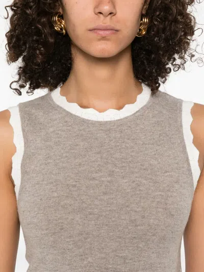 Sandro スカラップトリム ノースリーブトップ In Neutral