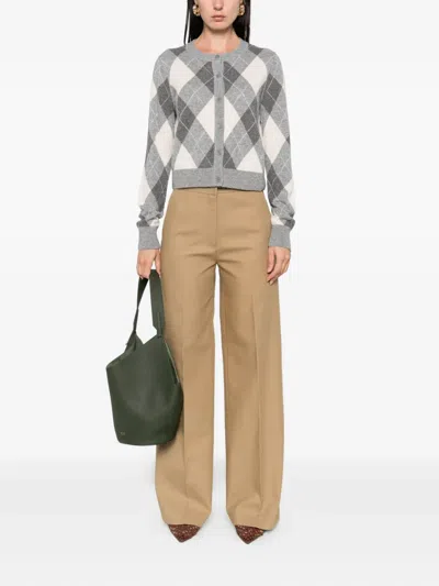 菱形纹图案罗纹开衫