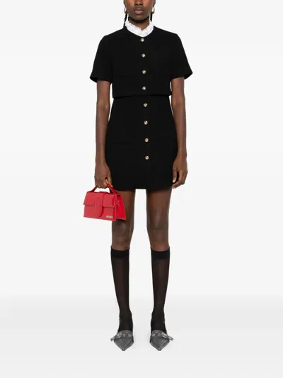 Sandro Womens Detachable-collar Button-down Cotton-blend Mini Dress Black In Black