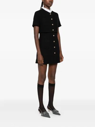 Sandro Womens Detachable-collar Button-down Cotton-blend Mini Dress Black In Black