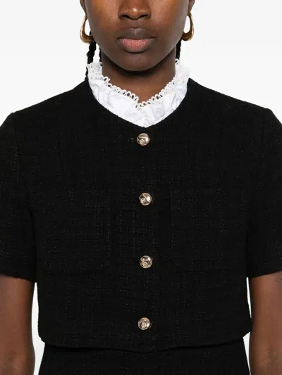 Sandro Womens Detachable-collar Button-down Cotton-blend Mini Dress Black In Black