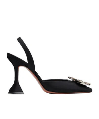 Amina Muaddi Womens Black Rosie Crystal-embellished Leather Sling-back Courts