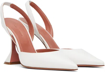 Amina Muaddi Sculptural Heel Leather Slingback Pumps In White
