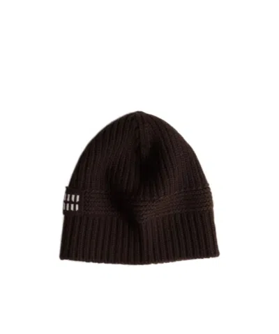 Miu Miu Stretch Wool Blend Ribbed Knit Beanie In Black