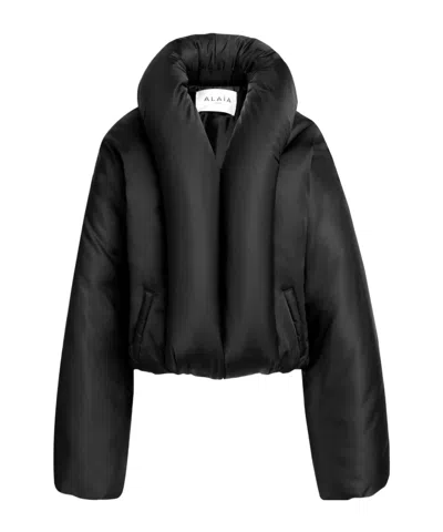 Alaïa Taffeta Padded Bomber Jacket In Black
