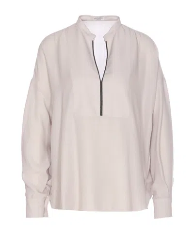 Brunello Cucinelli Women Silk Stretch Satin Blouse In Neutral