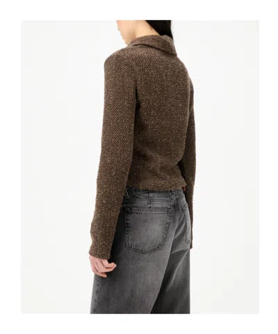Our Legacy Textured Zip-up Sweater With High Collar And Minimalist Design In Brown