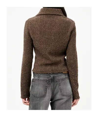 Our Legacy Textured Zip-up Sweater With High Collar And Minimalist Design In Brown