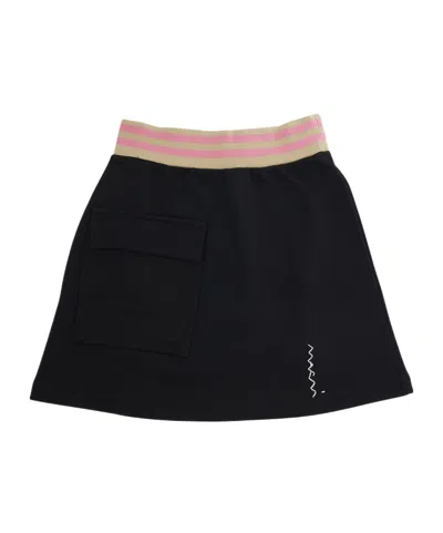 Marni Kids' Fleece Short Skirt With Elastic Stripes In Black