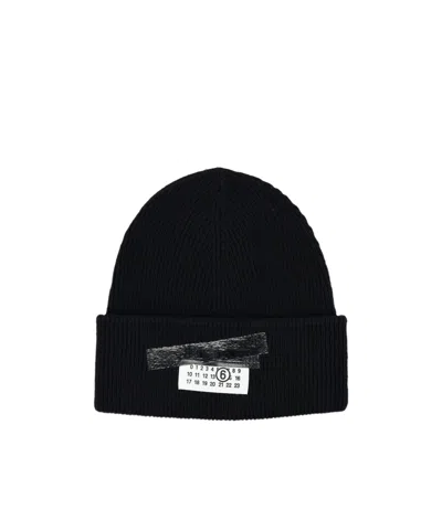 Mm6 Maison Margiela Ribbed Beanie With Logo Tag In Black