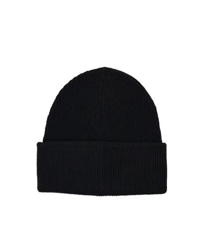 Mm6 Maison Margiela Ribbed Beanie With Logo Tag In Black