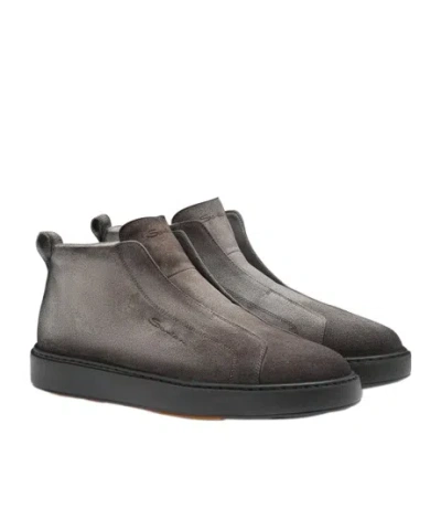 Santoni "mid Victory" Ankle Boots With Round Toe In Gray