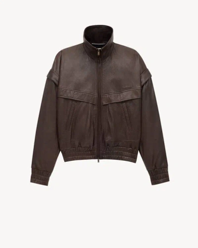 Saint Laurent Bomber Jacket In Bubbled Lambskin In Brown