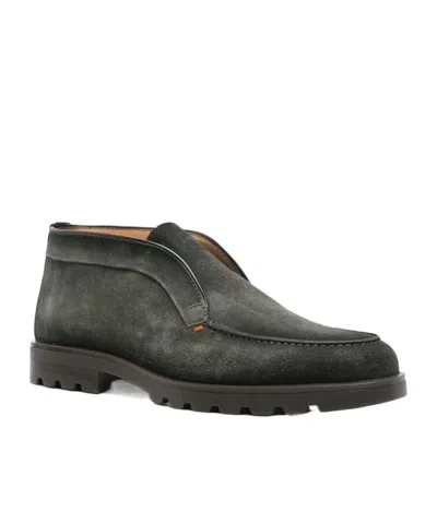 Santoni Suede Lace-up Shoes Rubber Sole In Green