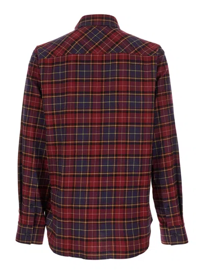 Off-white Bordeaux Shirt With Maxi Logo Lettering On The Front And All-over Check Motif In Wool Man In Brown