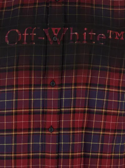 Off-white Bordeaux Shirt With Maxi Logo Lettering On The Front And All-over Check Motif In Wool Man In Brown