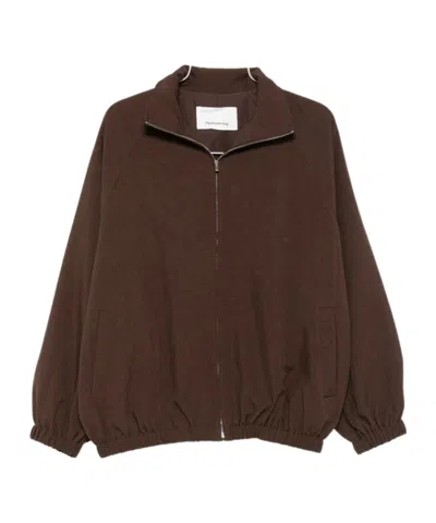 The Frankie Shop Elasticated-cuff Zip-front Jacket In Brown