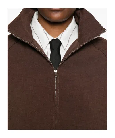 The Frankie Shop Elasticated-cuff Zip-front Jacket In Brown