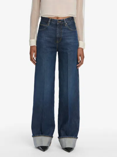 Frame Womens Spencer The Cuffed Wide-leg Denim Jeans In Blue
