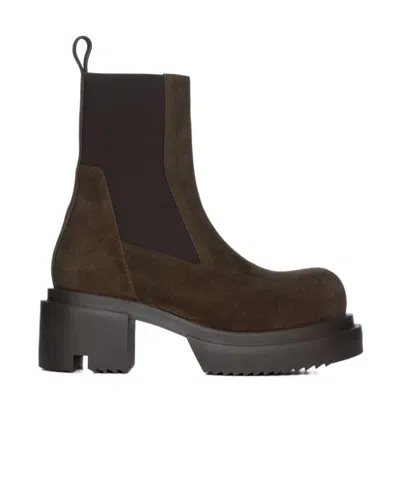 Rick Owens Chunky Sole Ankle Boots With Elastic Panels In Brown