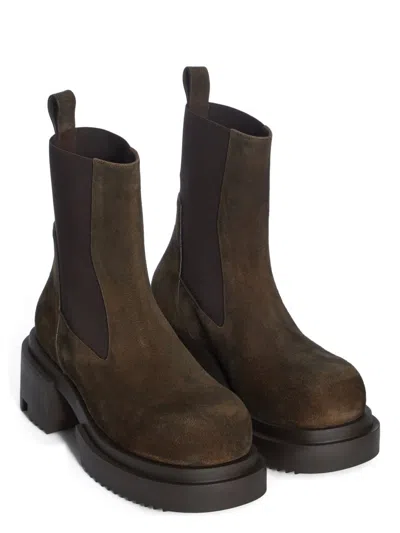 Rick Owens Chunky Sole Ankle Boots With Elastic Panels In Brown